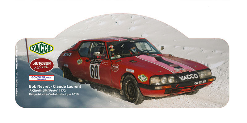 Placa de rally “SM Proto 1972” – Monte Carlo histórico 2019 – “Nieve”